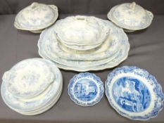 A FINE SET OF BLUE & WHITE DRESSER PLATES and other items of mixed porcelain including Masons