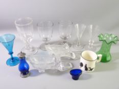 VICTORIAN RUMMERS AND LATER GLASSWARE and a W H Goss china 'Poor Mince Pie' mug dated 1922 (star