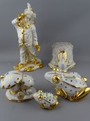 A CAPODIMONTE/SWAROVSKI CLOWN and similar items to include a peacock and two frogs