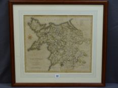 MAP OF NORTH WALES, partially tinted and showing Anglesey down to Montgomery published by John
