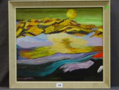 ARTHUR M CAMPBELL oil on board - 'Moon over the mountains of Mourne', 38 x 44cms