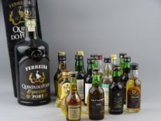 A BOXED FERREIRA QUINTA DO PORTO ten year bottled port along with a dozen plus miniature bottles,