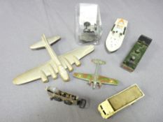 DIECAST MODEL VEHICLES, an OO Gauge engine, a 1930s model aeroplane, a Dinky's military aircraft,