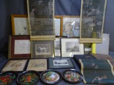NOEL COWARD SONGBOOK, decorative Chinese scrolls, framed maps including a John Speede map of Britain