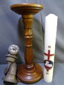 MOTORING MEMORABILIA - A French Tenor Cicca Horn and a large ecclesiastical wooden candle holder and