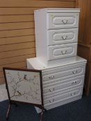 MODERN BEDROOM FURNITURE - a chest of three drawers, another narrow chest of three drawers in