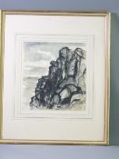 ALLAN FREER watercolour - rock out crop overlooking fields, signed, 29 x 28cms