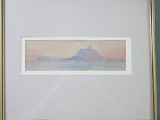 WATERCOLOUR - island in the middle of the sea scene, 6 x 22cms