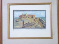 J R LEE artist's proof (8/50) - stone walled lane leading to welsh cottages, titled 'Welsh