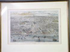 FRAMED PAGE OF THE ILLUSTRATED LONDON NEWS 15/5/1886, 'Birds eye view of Liverpool showing the New