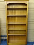 A QUALITY TEAK OPEN BOOKCASE with adjustable shelving, 196cms height, 95cms approx max width,