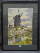 WARREN WILLIAMS ARCA fine watercolour - 'The Mill at Cemaes Bay Anglesey' with mill cottages, pond