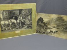 TWO UNFRAMED PRINTS - 1 x J Grahame Campbell, 'Highland cattle watering', 37 x 58cms and a print