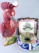 A BROWNFIELD MAJOLICA JUG, English spittoon and a Sunderland ship plaque, the jug circa 1880,