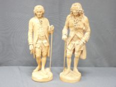A PAIR OF COMPOSITION FIGURES of historical gentlemen, 36cms high