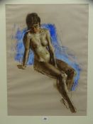 HARRY HOLLAND mixed media - life drawing of a seated nude, signed, 73 x 54cms