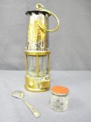 AN INTERESTING WHITE METAL & BRASS MINER'S LAMP and smaller metallic items