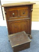 A CHAPEL'S PITCH PINE LECTERN with carved detail, width 76cms and an accompanying wooden reading