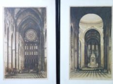 TWO MEZZOTINTS - Westminster Abbey (internal), indistinctly signed, 49 x 29cms and St Paul's