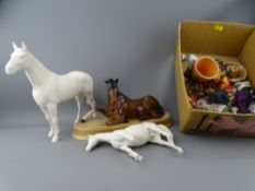 BESWICK HORSE SITTING ON A PLINTH, a white Beswick horse named 'The Winner', one other (broken