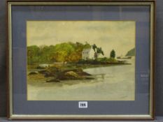 HAROLD PEAK watercolour - Menai Straits with island cottage near Menai Bridge, signed, 29 x 39cms