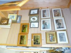 W HEATON COOPER and other framed prints, C H Mills oil on board - still life fruit with butterfly