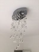 CRYSTAL BALL CEILING LIGHT, three lamp chrome base with around thirty multifaceted crystal balls