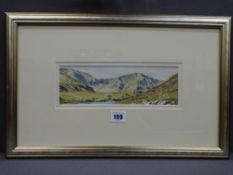MAX A S HAMBLEN miniature watercolour - Snowdonia scene, signed, 8 x 25cms