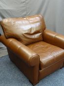 A MULTI YORK BROWN LEATHER EFFECT ARMCHAIR, 80cms height, 97cms width, 64cms seat depth