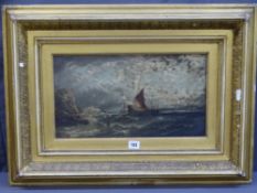 W H WILLIAMSON (1853 - 1875) oil on canvas - stormy coastal scene with fishing smack, signed, (for