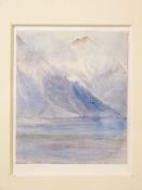 JOHN RINKU ? watercolour - Alpine mountain scene, 14 x 11cms