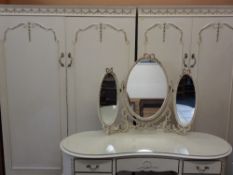 FRENCH PROVINCIAL STYLE BEDROOM FURNITURE consisting of gentleman's and lady's wardrobe, dressing