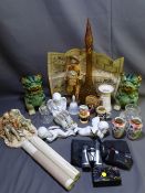 COLLECTABLES to include a pair of Fu dogs, cherubs, small oriental vases, an old map of Caernarfon