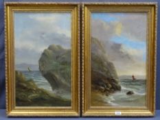 LATE 19TH CENTURY ENGLISH SCHOOL oil on canvas - fine rocky coastal scene with boats and figures