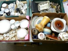 FOUR BOXES OF COLLECTABLES including various silver plate, cased flatware, Hornsea, Jasperware,