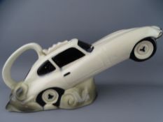 COOPERCRAFT 1980'S WHITE E-TYPE JAGUAR COLLECTOR'S TEAPOT, 30cms length