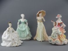 TWO COALPORT FIGURINES 'Vicky' and 'Henrietta', along with two Royal Doulton figures, 'My Love'