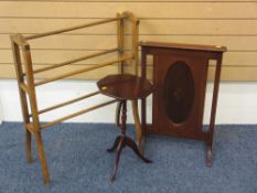 A GOOD TOWEL AIRER, a fire screen and a wine table