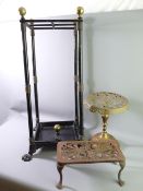 A VICTORIAN & CAST IRON BRASS MOUNTED FOUR SECTION STICK STAND, 65.5cms height, a rectangular cast