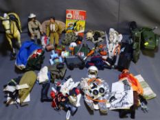 ACTION MAN figures, outfits, motorcycle and sidecar, also The Lone Ranger, Tonto and Silver figures