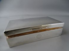 RECTANGULAR SILVER CIGARETTE BOX, Birmingham 1949 with engine turned lid and initialled cartouche,