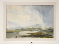 RICHARD BECKET watercolour - titled 'Storm Approaching Porthmadog', signed and dated 1974, 37 x
