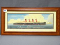 FRAMED ANTIQUE STYLE PRINT - 'SS Mauritania', 9 x 50cms