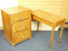 ANTIQUE PINE THREE DRAWER CHEST and a rectangular pine side table on tapered supports, various