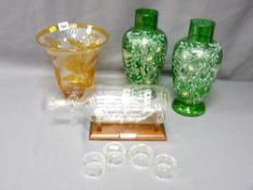 RICHARDSON'S CAMEO GLASS VASE, a pair of Victorian enamel decorated vases, a glass model Cutty