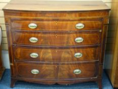 GEORGIAN STYLE BOW FRONTED CHEST of four long drawers with inlay detail, 108cms height, 122cms