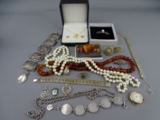 COLLECTION OF SILVER, AMBER & OTHER JEWELLERY including an interesting souvenir de Paris bracelet