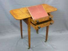 BURR WALNUT LADY'S WRITING DESK with twin flaps and interior writing pad on tapered supports,