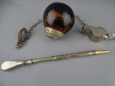 YERBA MATE GOURD & BOMBILLA SET with an acme thunderer whistle on chain