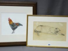 LUCY VICKIRY watercolour - an alert standing cockerel, signed with initials, 22 x 26cms and G H